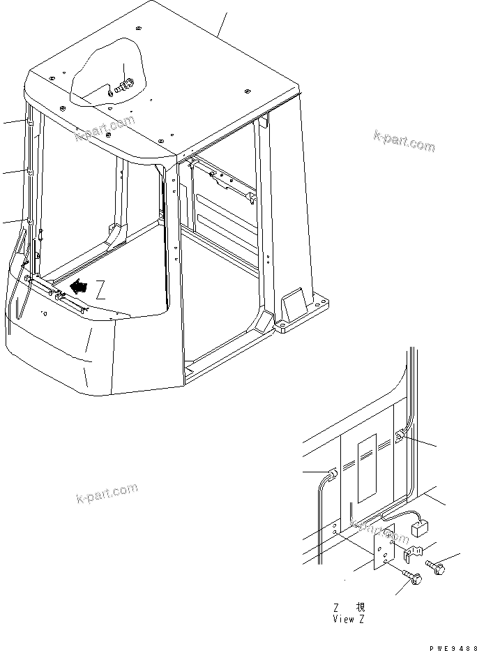 Komatsu parts book diagram for WF450-3 S/N 54001-UP: ROPS CAB (ELECTRICAL SYSTEM MOUNTING PARTS)