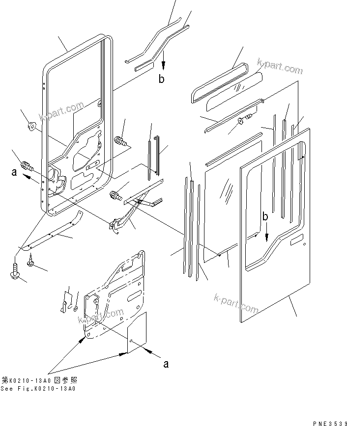 Komatsu parts book diagram for WF450-3 S/N 54001-UP: ROPS CAB (DOOR¤ L.H.)