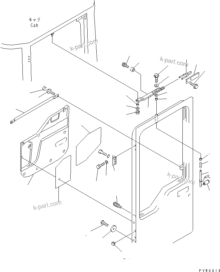 Komatsu parts book diagram for WF450-3 S/N 54001-UP: ROPS CAB (DOOR RELATED PARTS¤ L.H.)