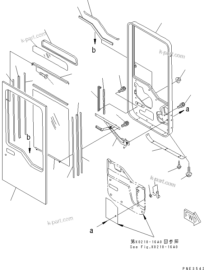 Komatsu parts book diagram for WF450-3 S/N 54001-UP: ROPS CAB (DOOR¤ R.H.)
