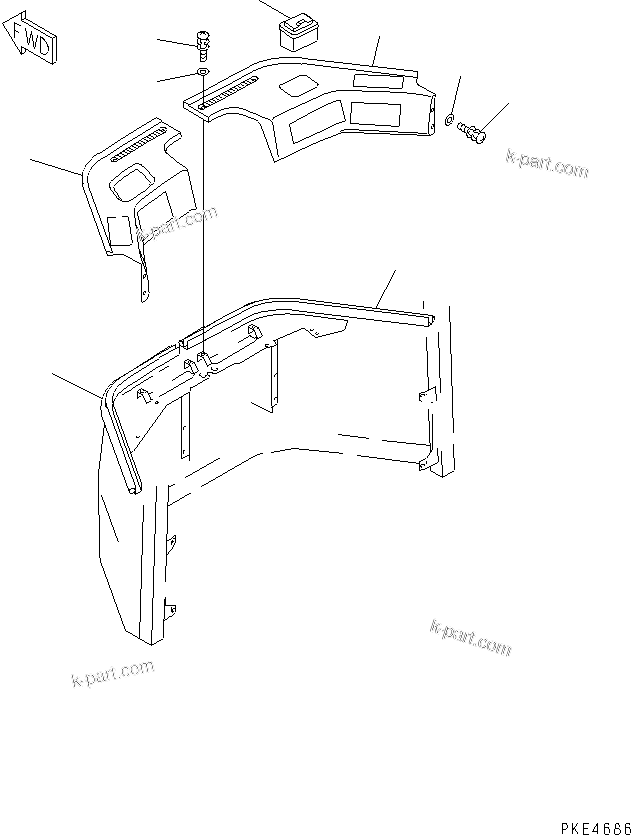 Komatsu parts book diagram for WF450-3 S/N 54001-UP: ROPS CAB (FRONT INTERIOR TRIM)