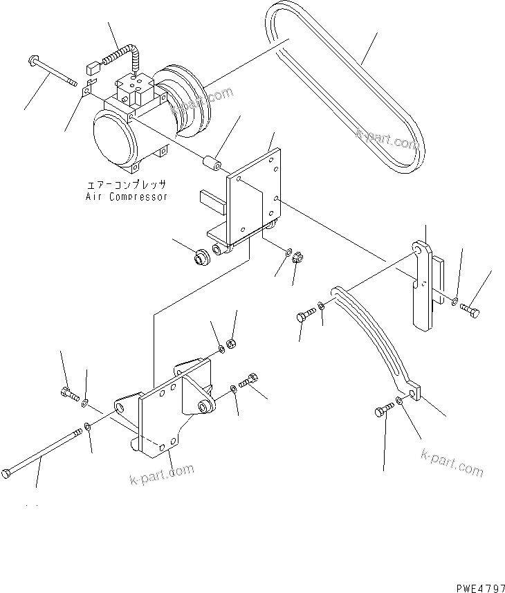 Komatsu parts book diagram for WF450-3 S/N 54001-UP: AIR CONDITIONER MOUNTING AND PIPING (AIR COMPRESSOR MOUNTING)