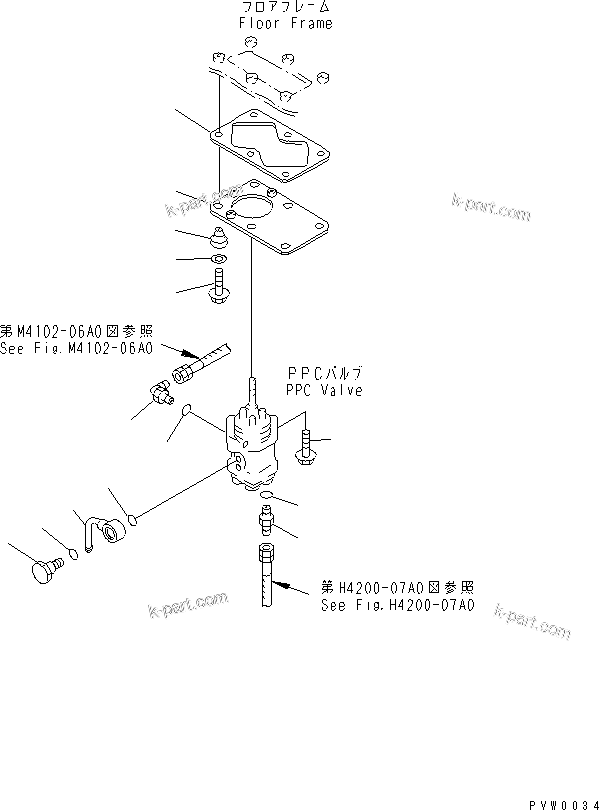 Komatsu parts book diagram for WF450-3 S/N 54001-UP: FLOOR (P.P.C. VALVE LINE)