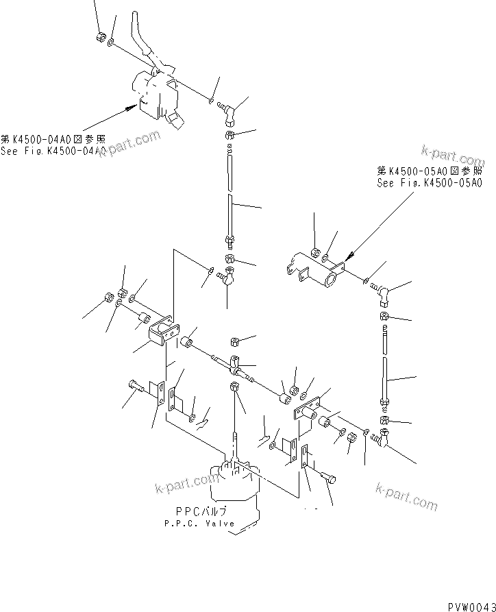 Komatsu parts book diagram for WF450-3 S/N 54001-UP: LOADER CONTROL (WORK EQUIPMENT CONTROL LINKAGE) (MONO LEVER TYPE)