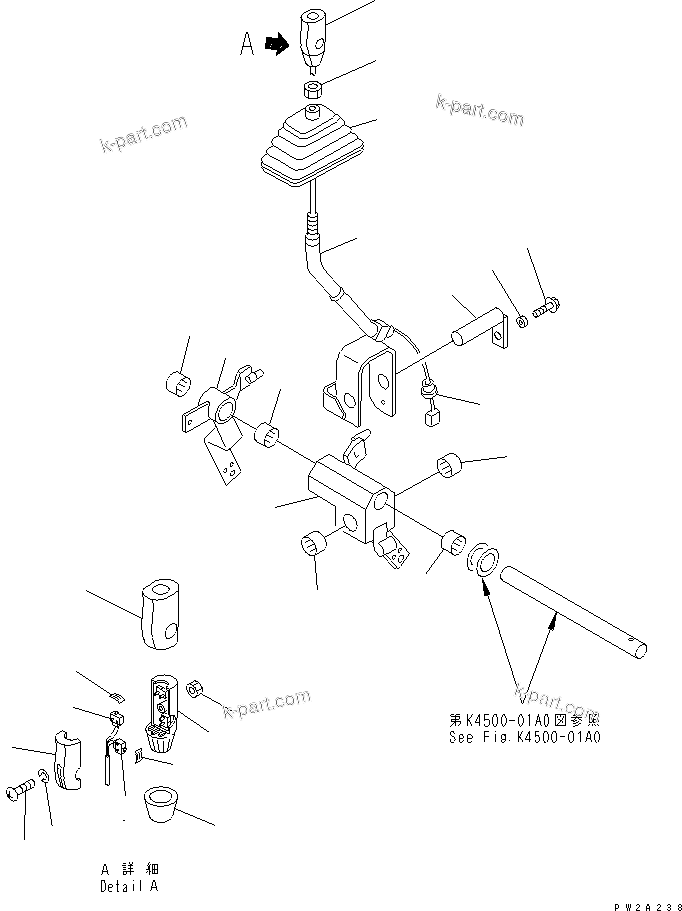 Komatsu parts book diagram for WF450-3 S/N 54001-UP: LOADER CONTROL (WORK EQUIPMENT CONTROL LEVER) (MONO LEVER TYPE)