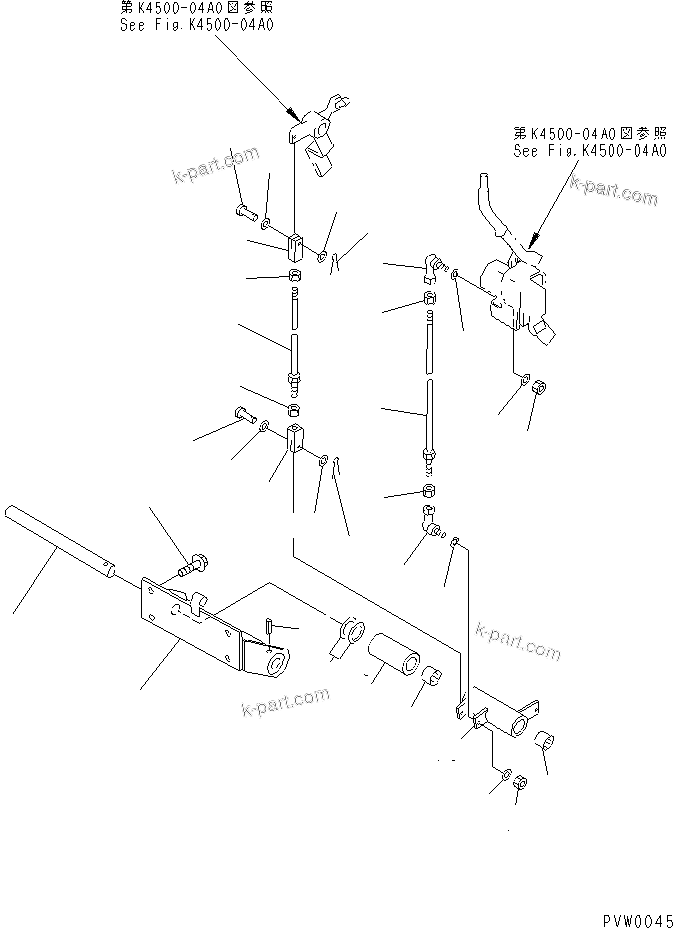 Komatsu parts book diagram for WF450-3 S/N 54001-UP: LOADER CONTROL (WORK EQUIPMENT CONTROL LINKAGE AND BRACKET)      (MONO LEVER TYPE)