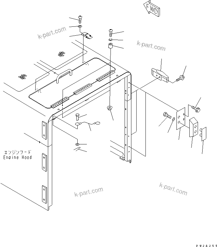 Komatsu parts book diagram for WF450-3 S/N 54001-UP: HOOD (HOOD LOCK)(#54001-54099)