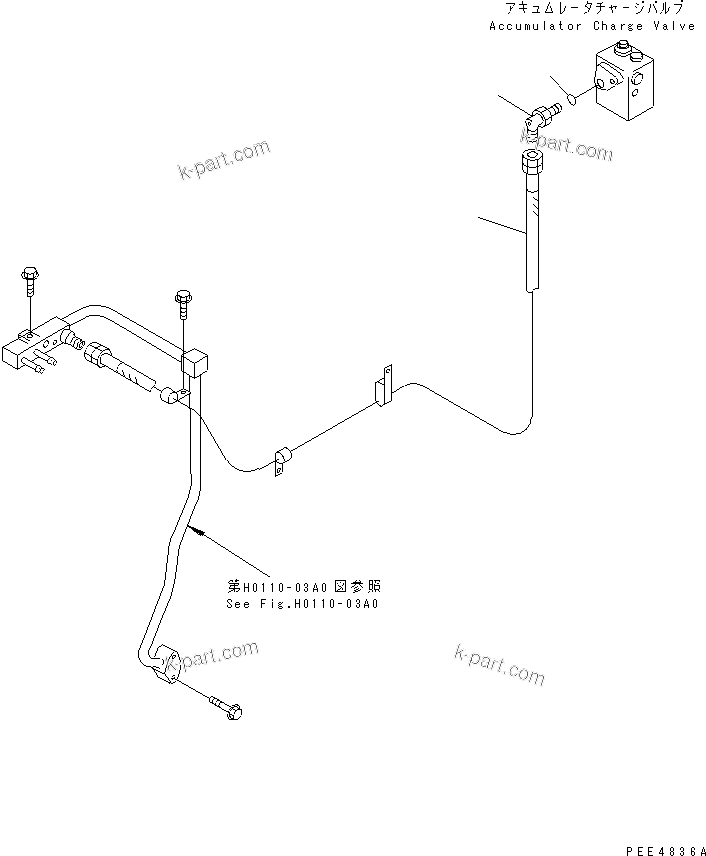 Komatsu parts book diagram for WF450-3 S/N 54001-UP: BULKHEAD (ACCUMULATOR CHARGE VALVE DRAIN LINE)
