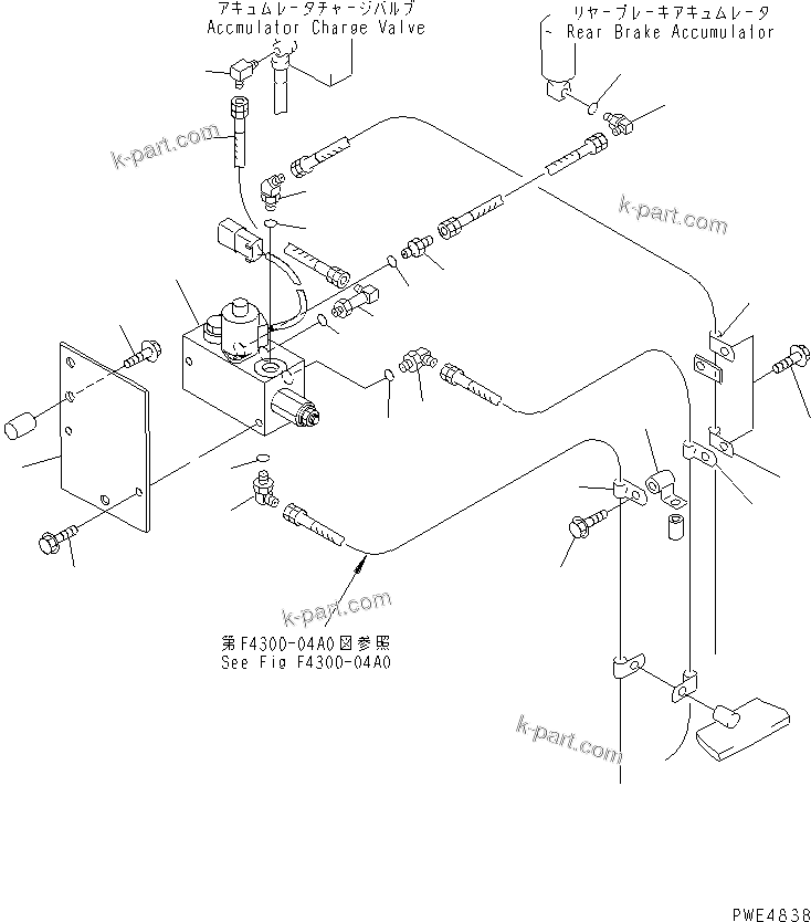 Komatsu parts book diagram for WF450-3 S/N 54001-UP: BULKHEAD (EMERGENCY PARKING BRAKE RELEASE LINE)