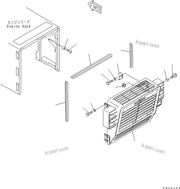 Komatsu parts book diagram for WF450-3 S/N 54001-UP: RADIATOR GUARD(#54001-54099)