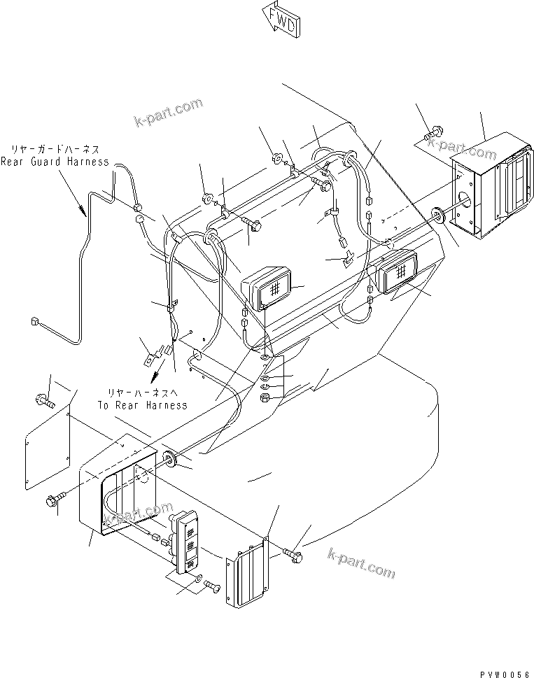 Komatsu parts book diagram for WF450-3 S/N 54001-UP: RADIATOR GUARD (REAR WORK LAMP AND HARNESS)(#54101-)