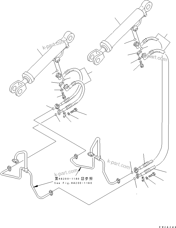 Komatsu parts book diagram for WF450-3 S/N 54001-UP: LIFT CYLINDER (HYDRAULIC PIPING)(#54101-)