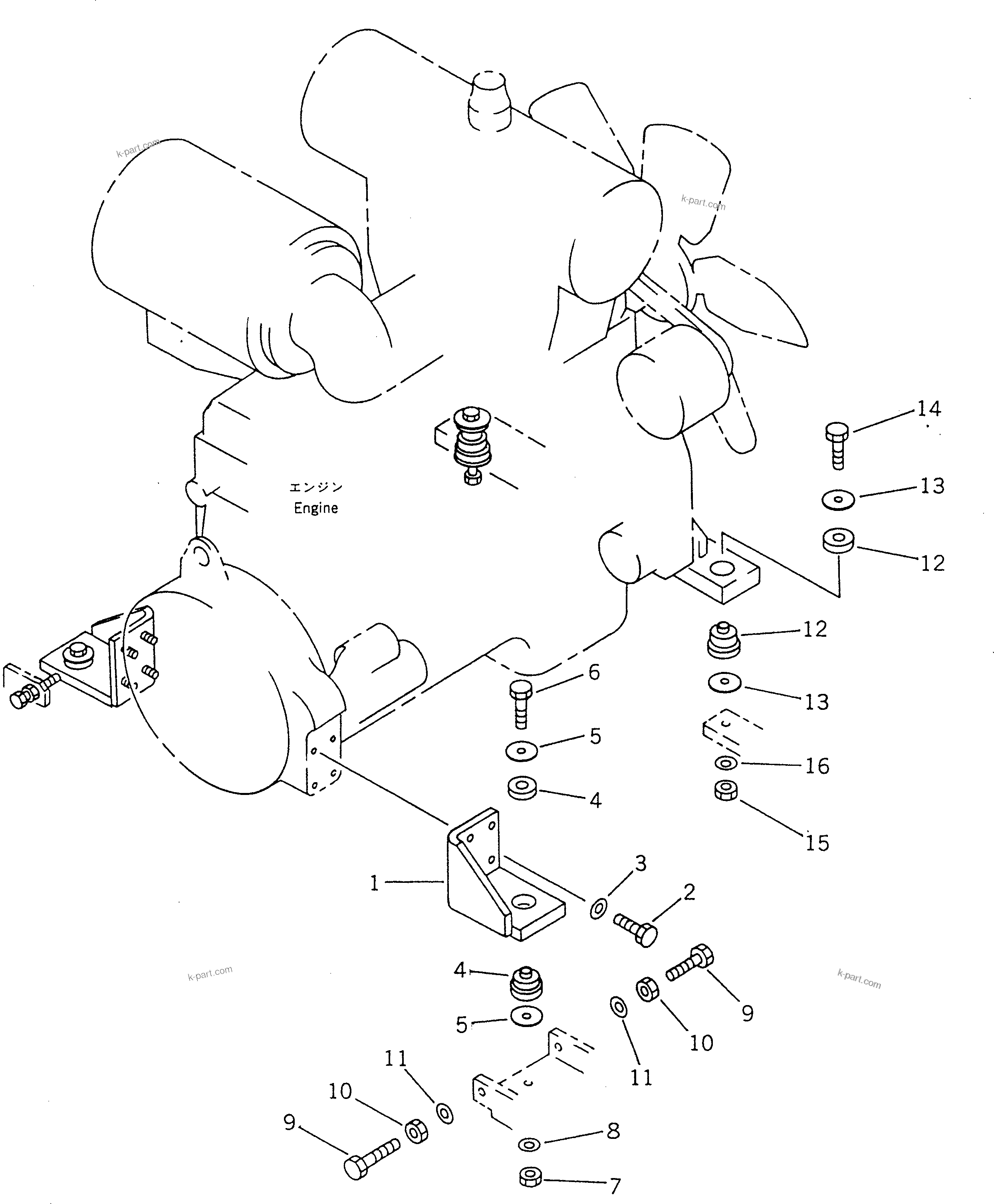 Komatsu parts book diagram for WF450T-1 S/N 10001-UP: ENGINE MOUNTING PARTS