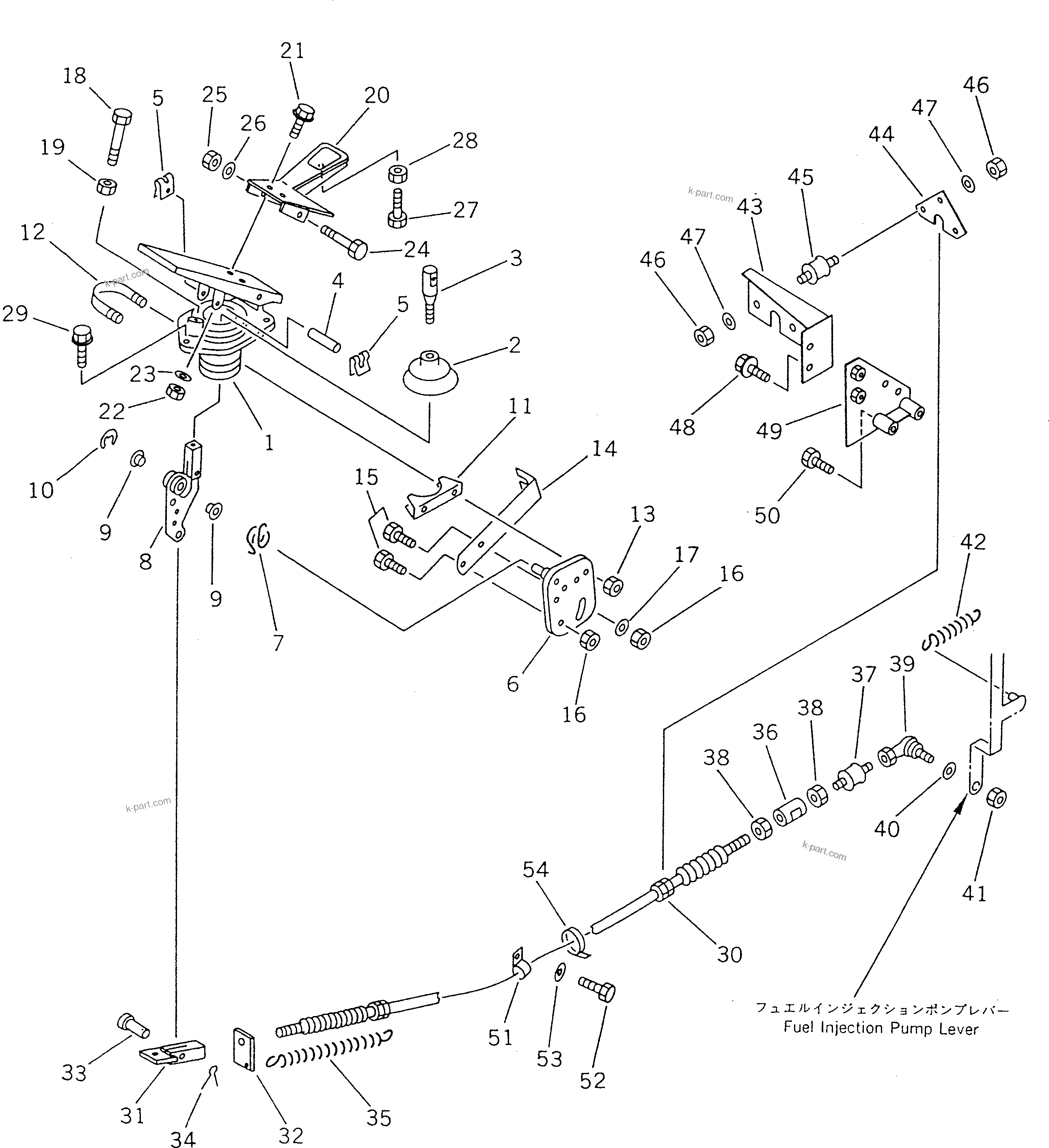 Komatsu parts book diagram for WF450T-1 S/N 10001-UP: ACCELERATOR PEDAL AND LINKAGE