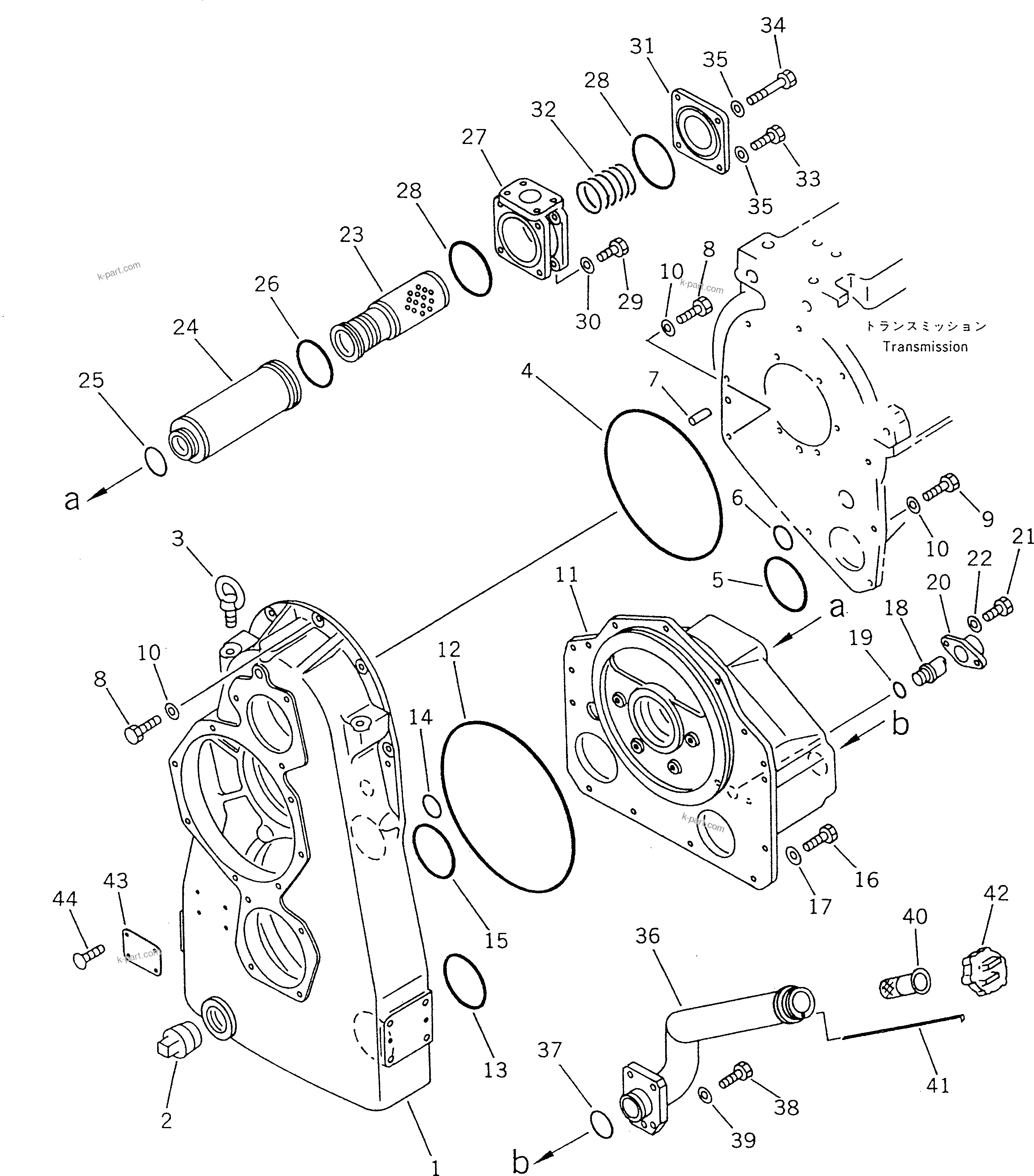 Komatsu parts book diagram for WF450T-1 S/N 10001-UP: TRANSMISSION CASE (2/2)