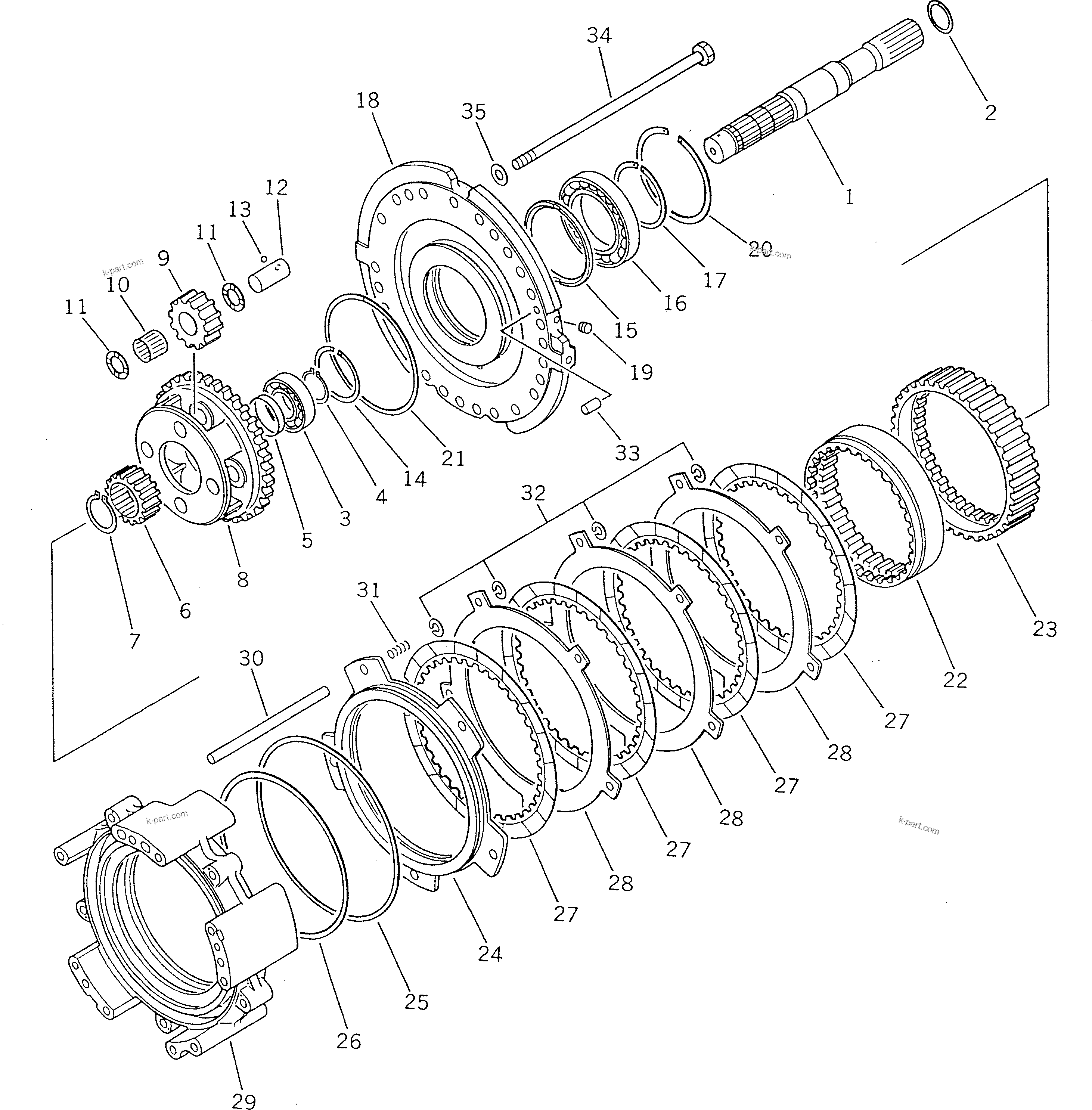 Komatsu parts book diagram for WF450T-1 S/N 10001-UP: TRANSMISSION (REVERSE CLUTCH)