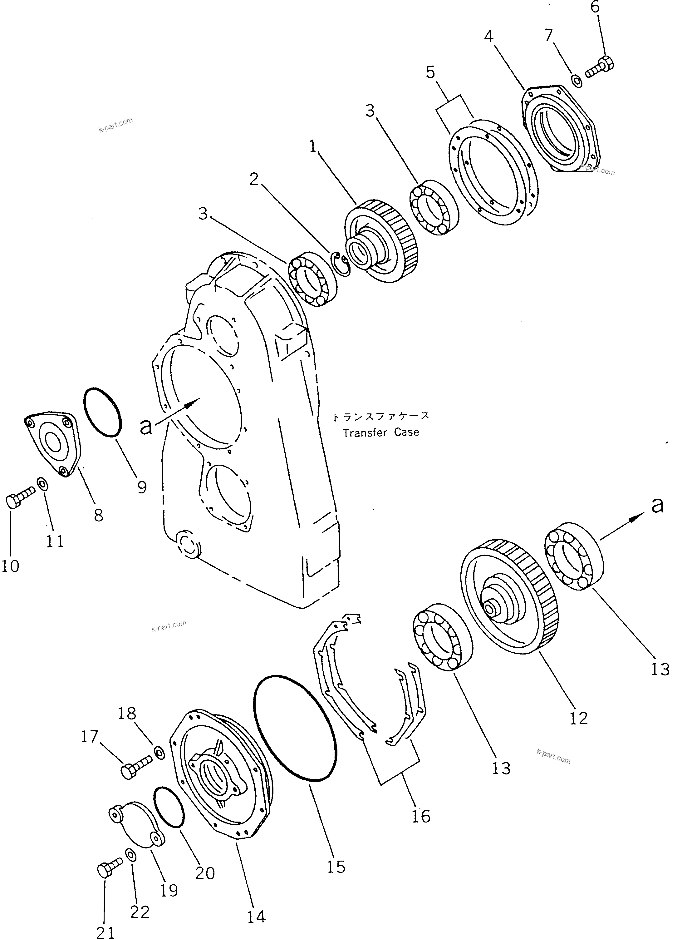 Komatsu parts book diagram for WF450T-1 S/N 10001-UP: TRANSMISSION (OUTPUT SHAFT 1/2)