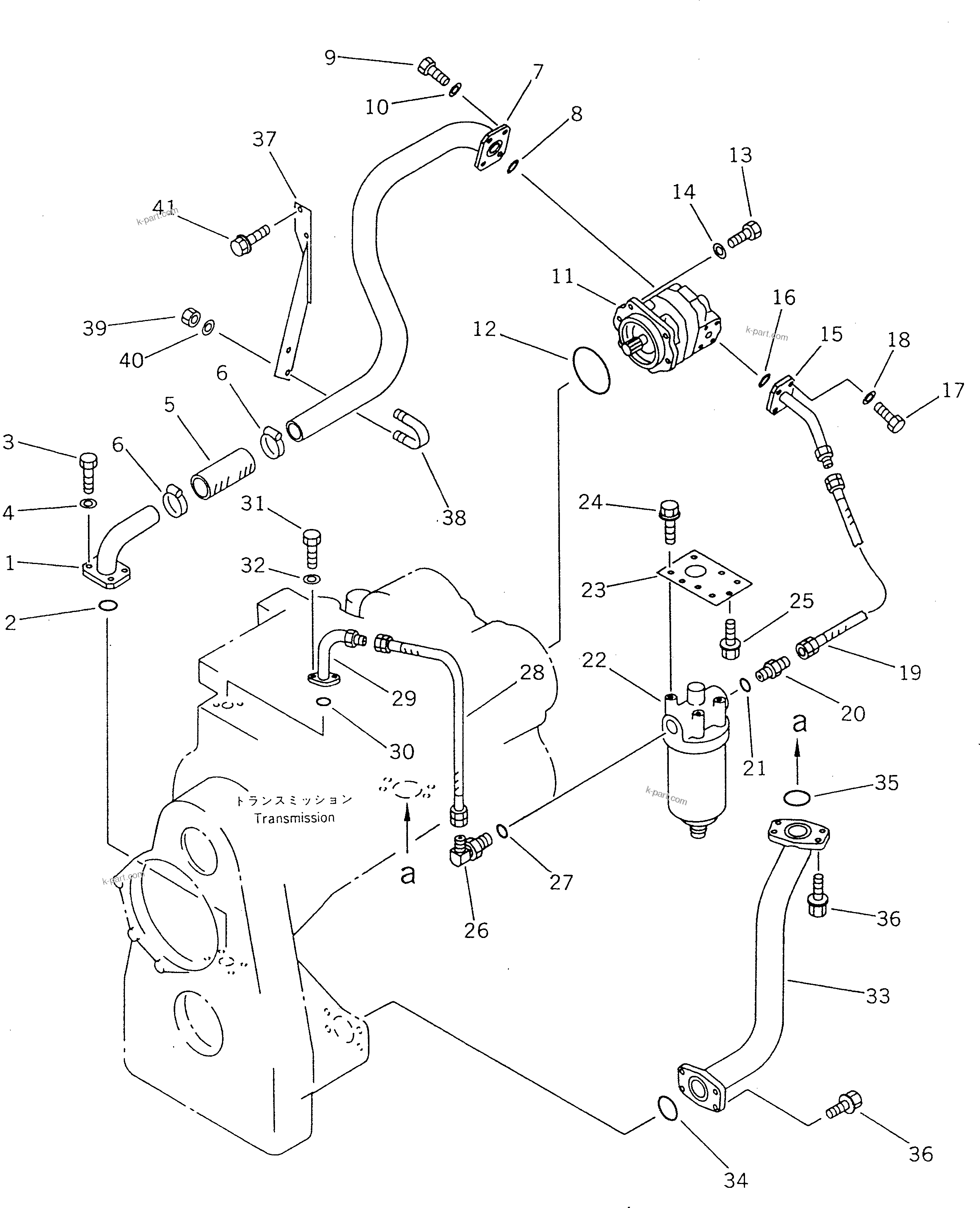 Komatsu parts book diagram for WF450T-1 S/N 10001-UP: TORQFLOW PIPING (1/2)