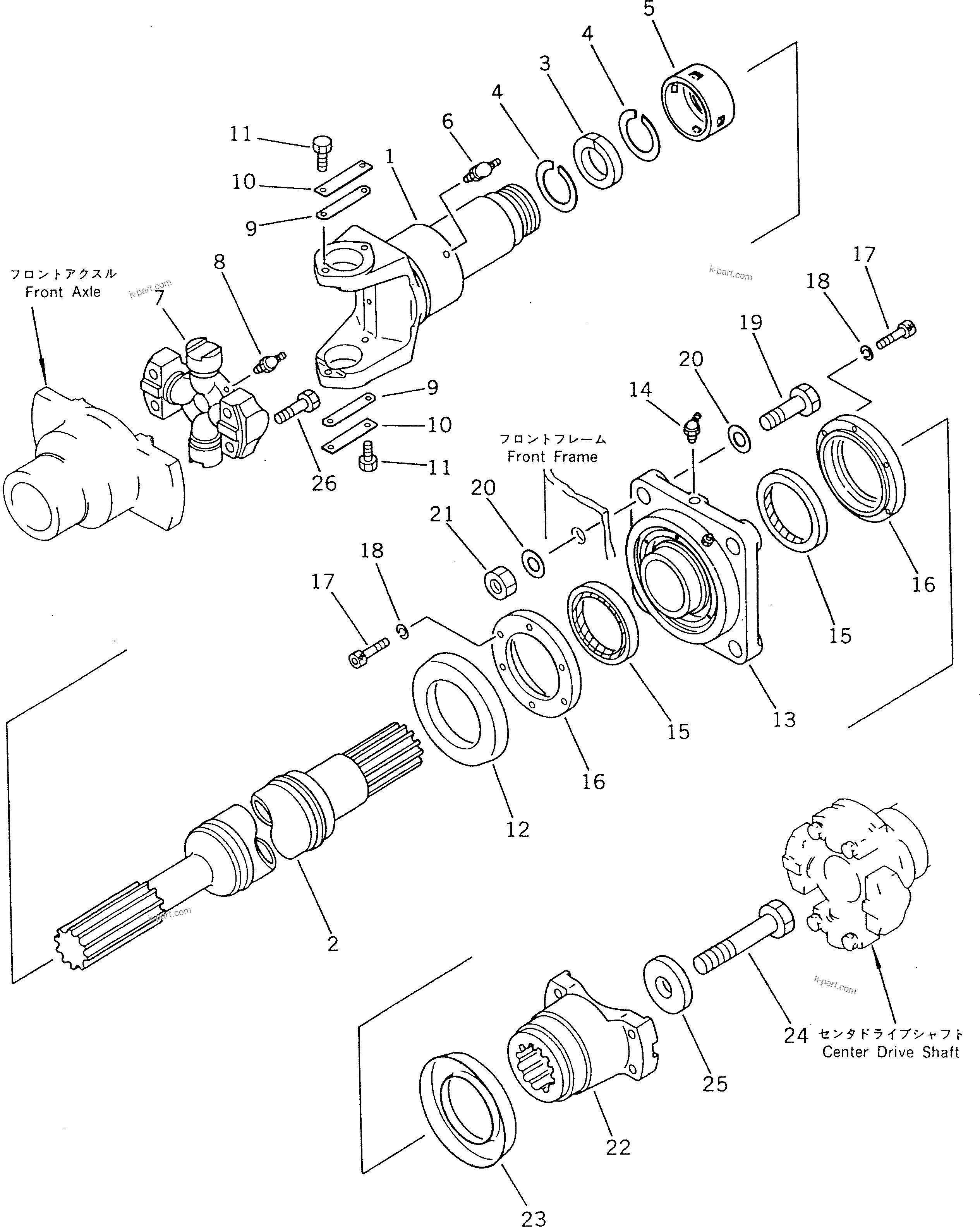 Komatsu parts book diagram for WF450T-1 S/N 10001-UP: DRIVE SHAFT (FRONT)