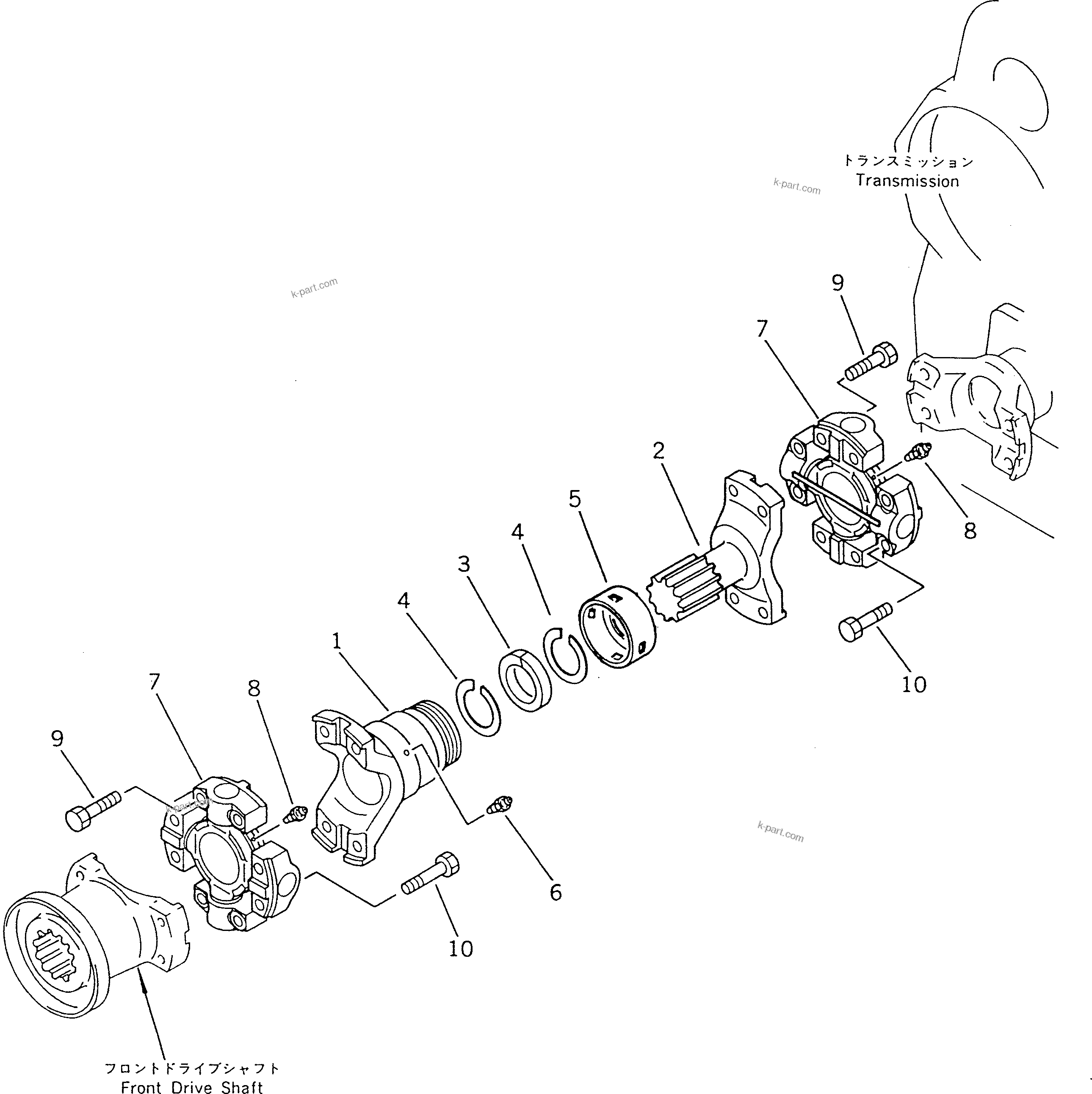 Komatsu parts book diagram for WF450T-1 S/N 10001-UP: DRIVE SHAFT (CENTER)