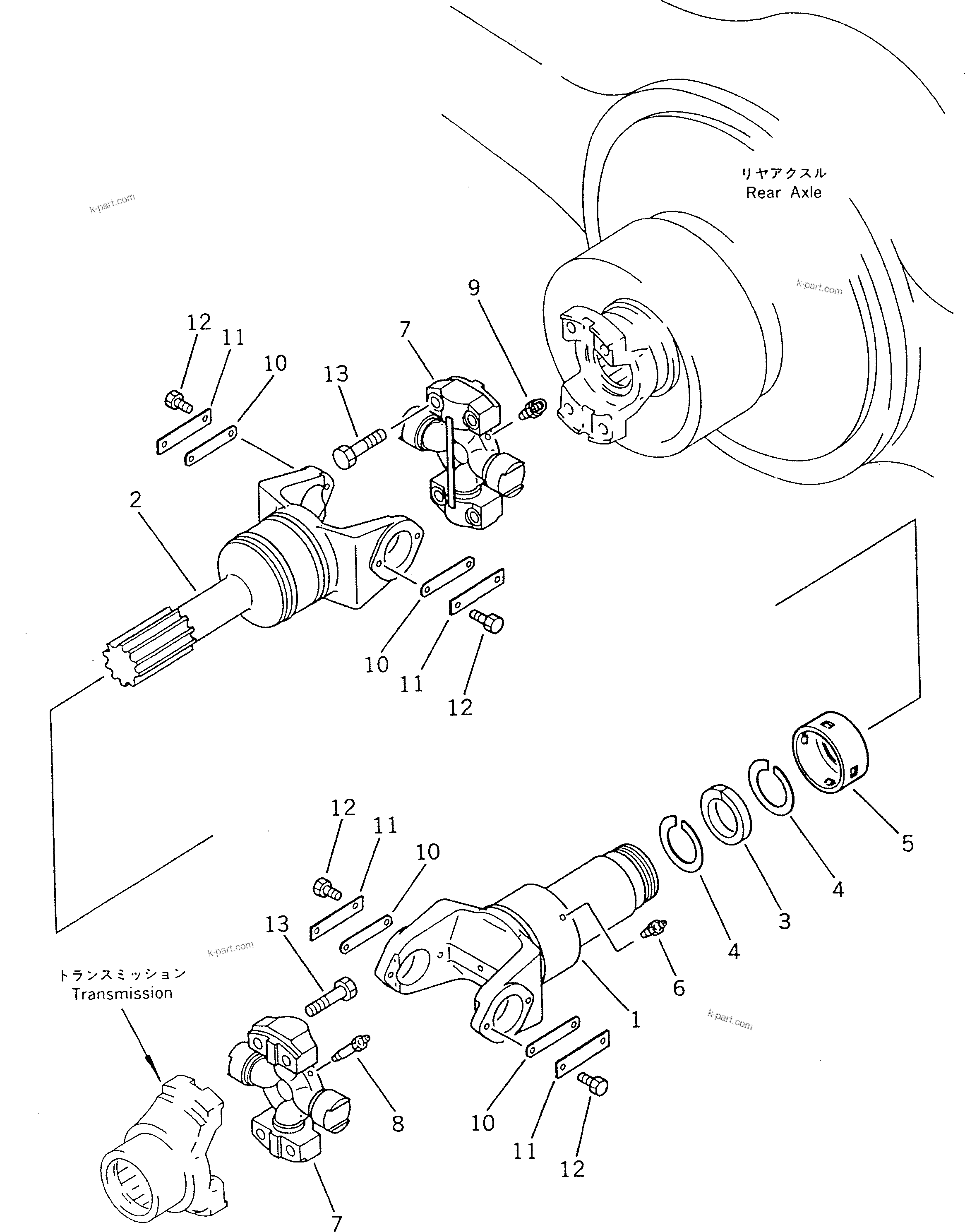 Komatsu parts book diagram for WF450T-1 S/N 10001-UP: DRIVE SHAFT (REAR)