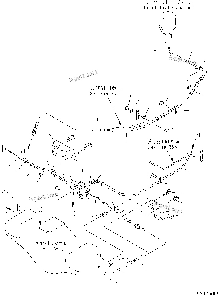 Komatsu parts book diagram for WF450T-1 S/N 10001-UP: BRAKE OIL PIPING (FRONT BRAKE)