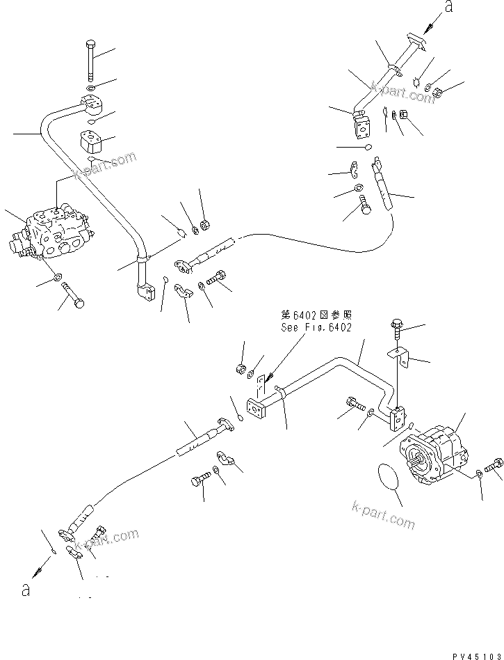 Komatsu parts book diagram for WF450T-1 S/N 10001-UP: STEERING PIPING (1/2)
