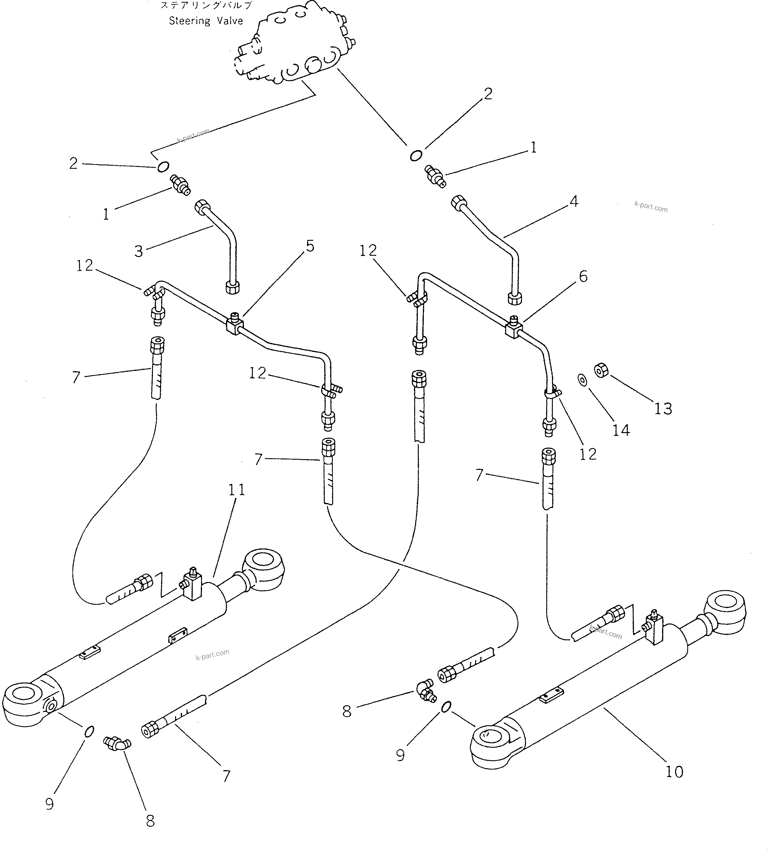 Komatsu parts book diagram for WF450T-1 S/N 10001-UP: STEERING PIPING (2/2)