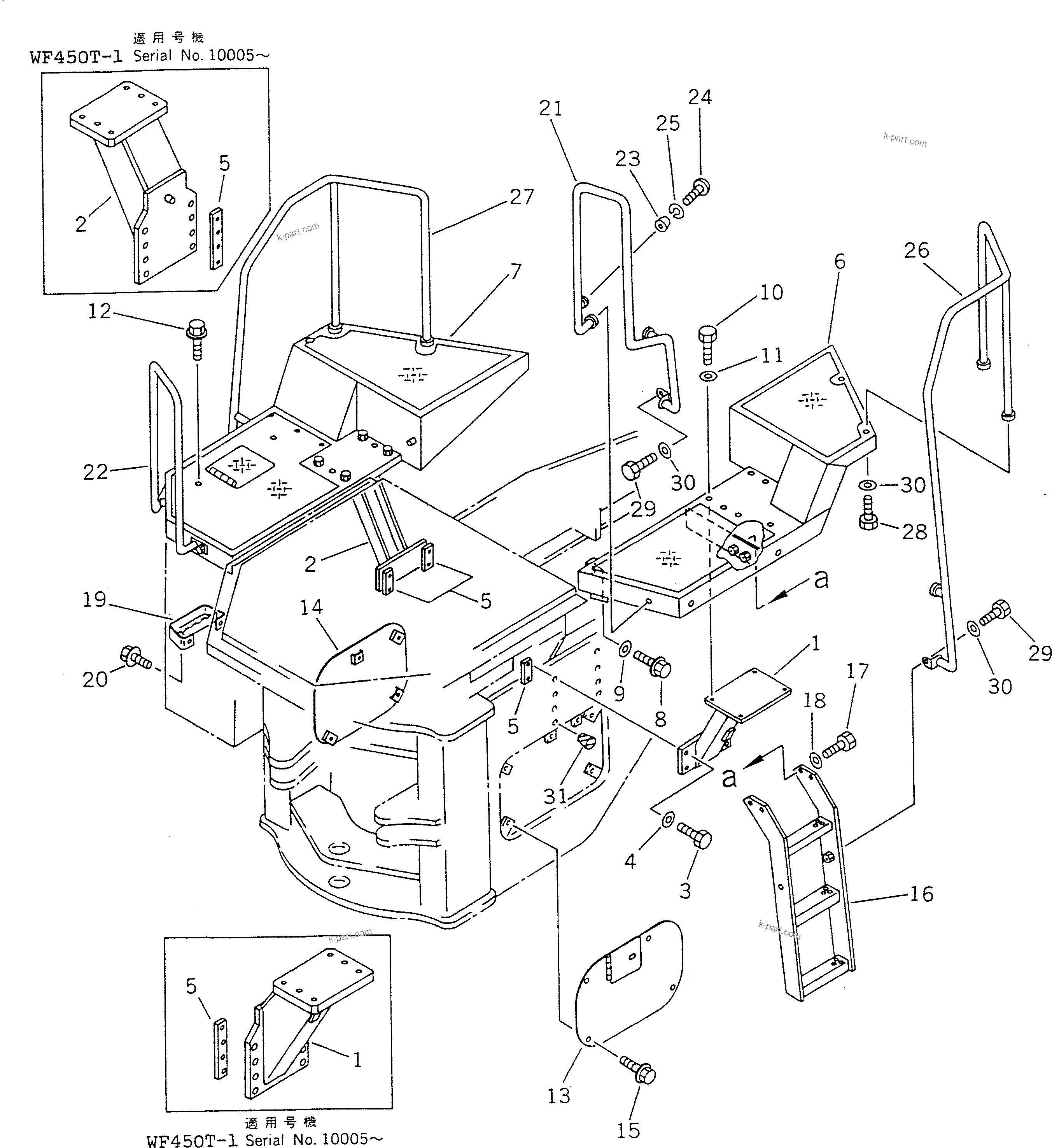Komatsu parts book diagram for WF450T-1 S/N 10001-UP: FLOOR AND LADDER