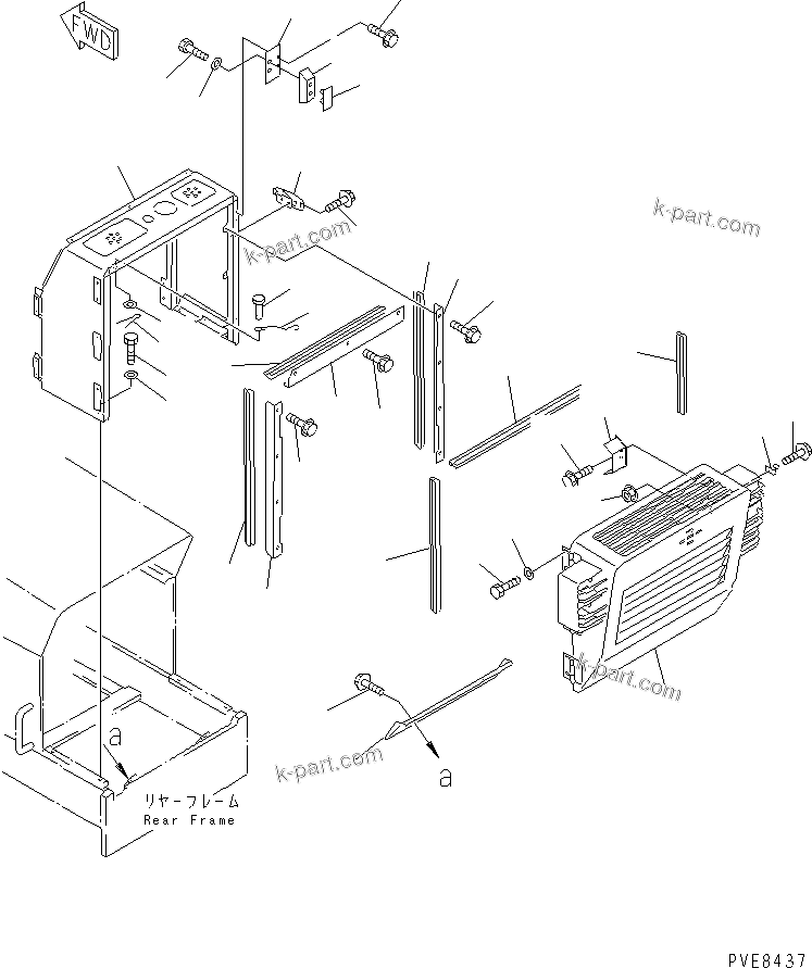 Komatsu parts book diagram for WF450T-1 S/N 10001-UP: RADIATOR GUARD(#10111-)