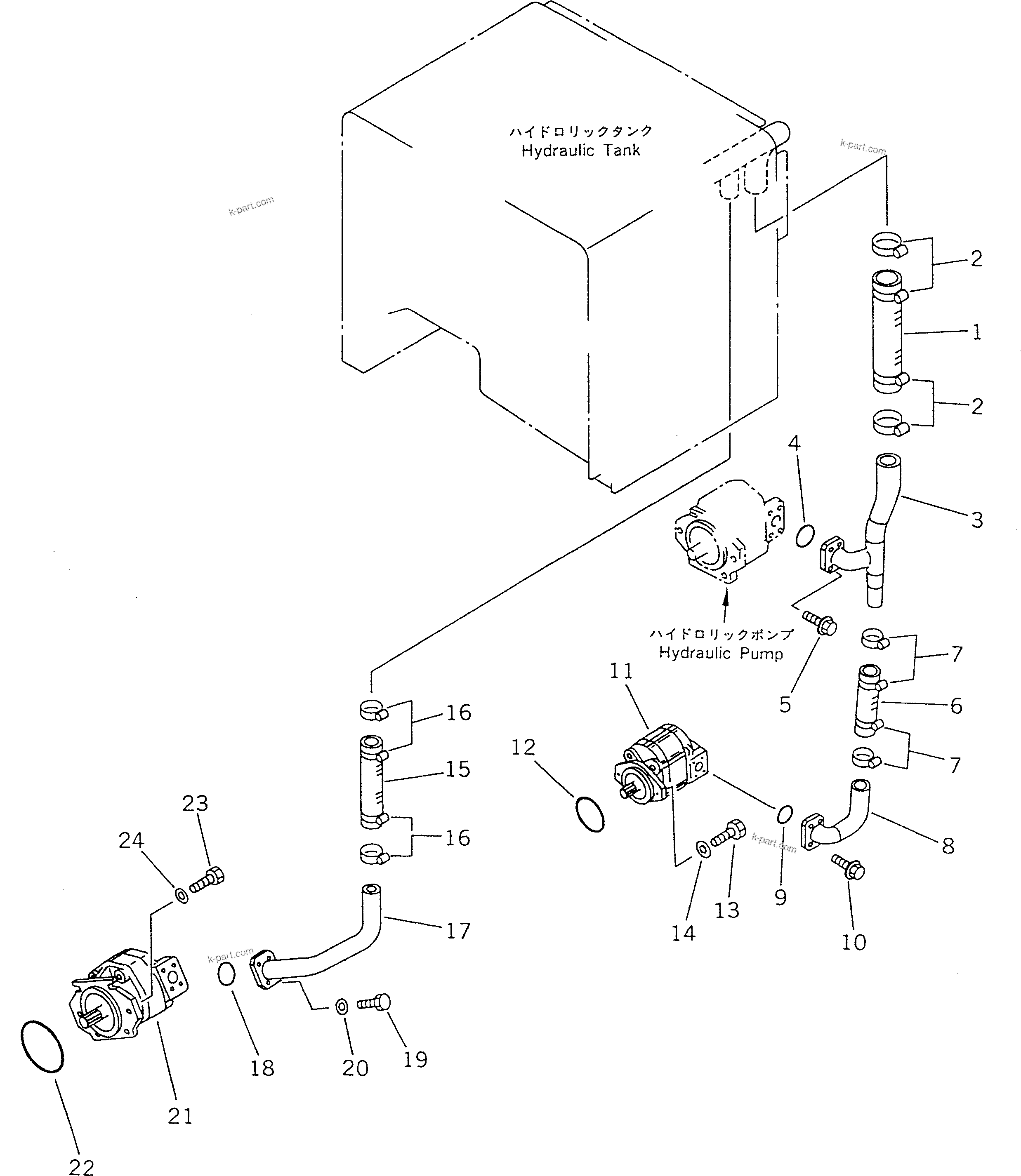 Komatsu parts book diagram for WF450T-1 S/N 10001-UP: HYDRAULIC PIPING (TANK TO PUMP)