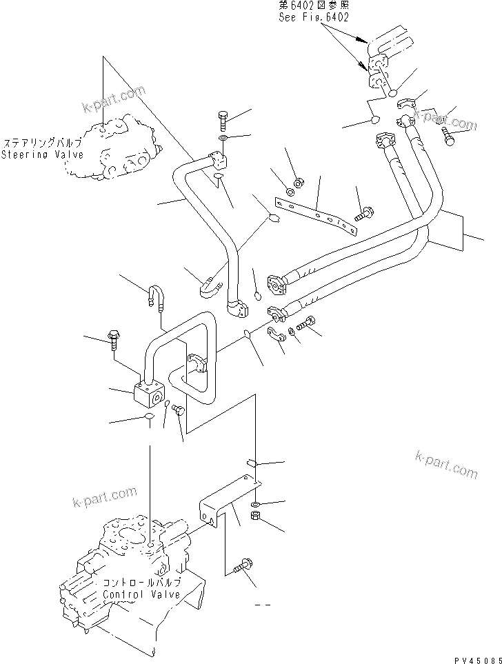 Komatsu parts book diagram for WF450T-1 S/N 10001-UP: HYDRAULIC PIPING (PUMP TO VALVE 2/2)