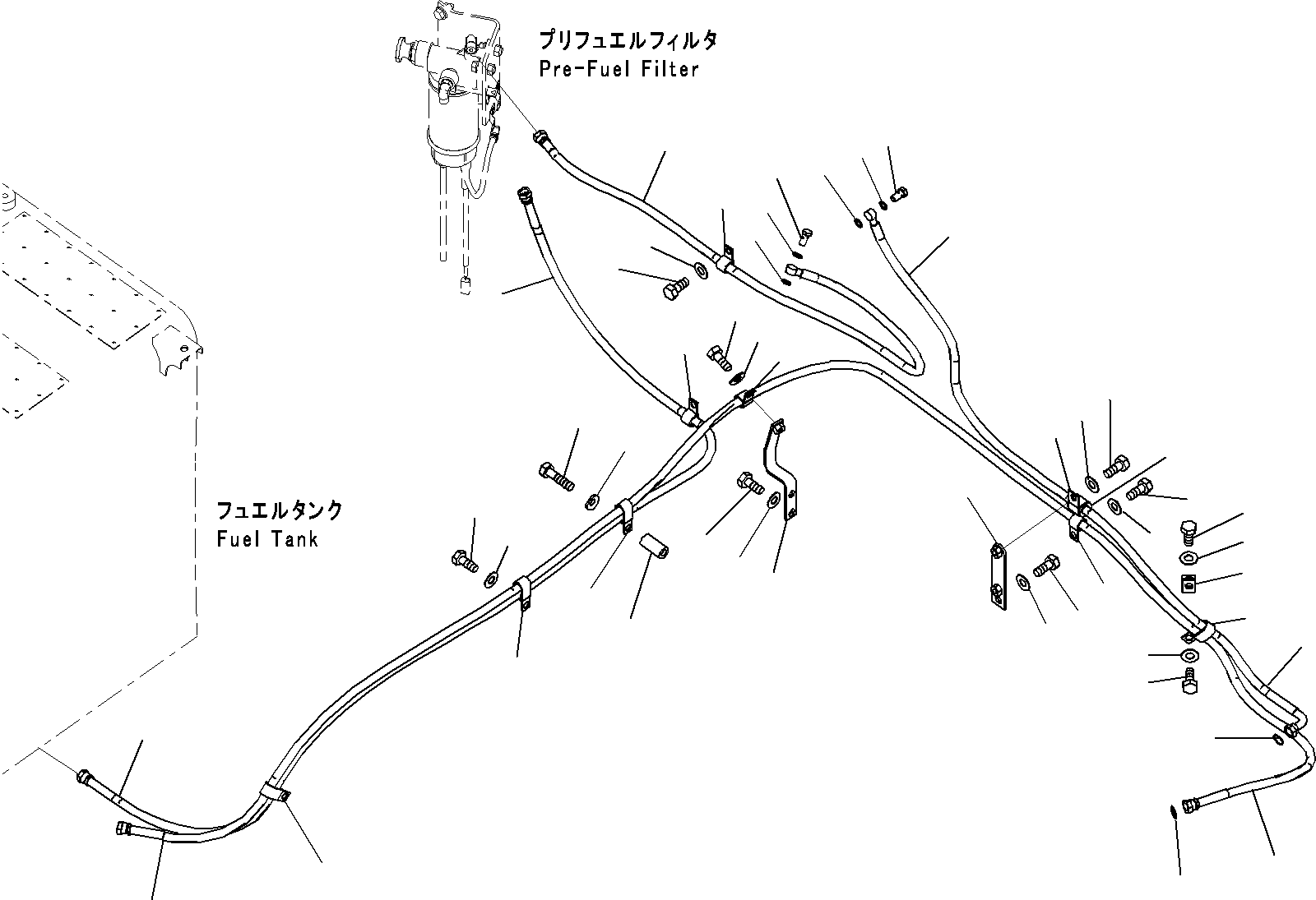 Komatsu parts book diagram for PC290-8K S/N 10001-UP ( Standard Machine ): FUEL SUPPLY PIPING, FOR MACHINE WITH FUEL REFILL PUMP (1/3)(#10001-)