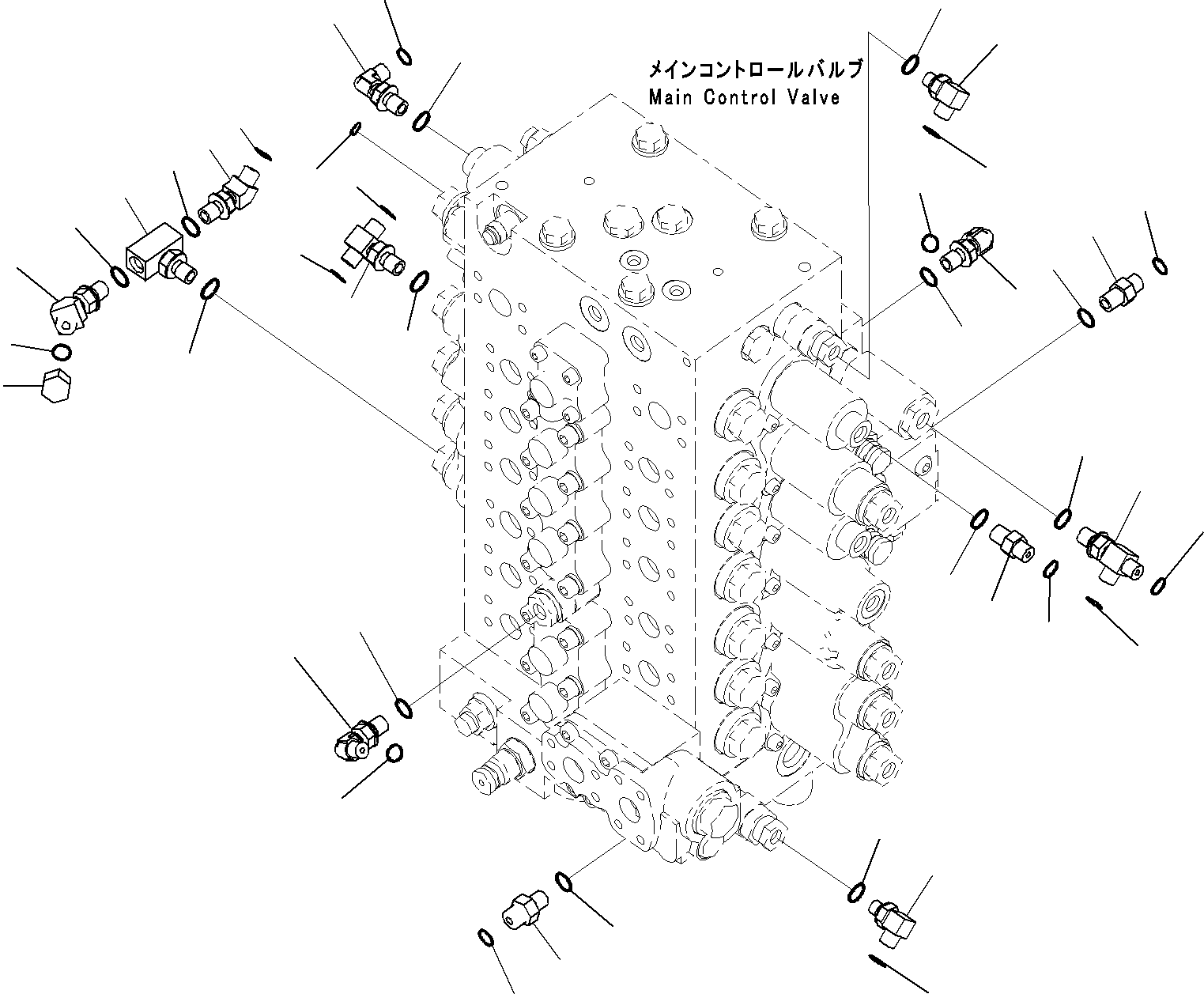 Komatsu parts book diagram for PC290-8K S/N 10001-UP ( Standard Machine ): MAIN CONTROL VALVE, FOR MACHINE WITH 1-ADDITIONAL ACTUATOR CIRCUIT AND BOOM HOLDING VALVE (21/22)(#10001-)