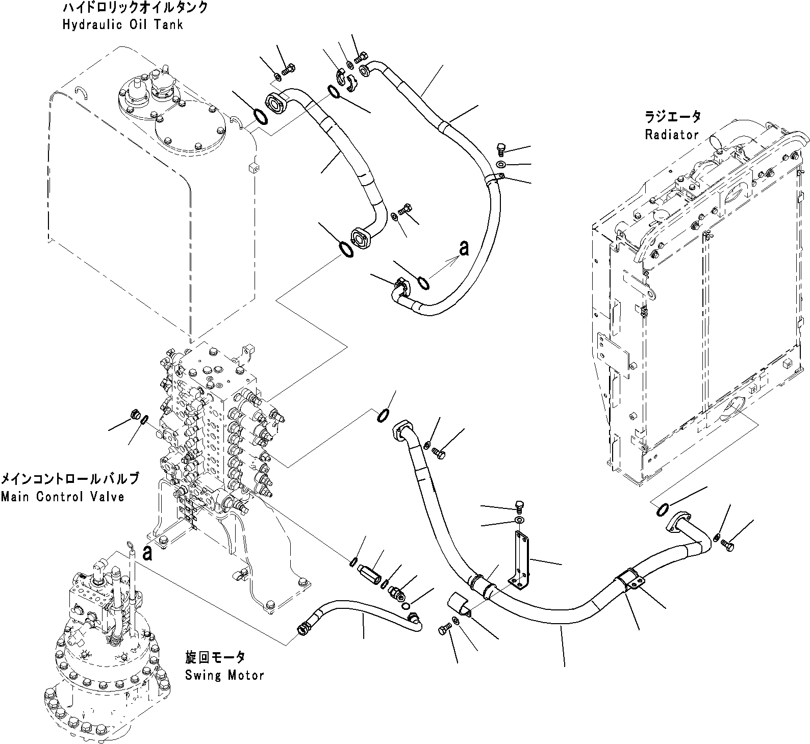 Komatsu parts book diagram for PC290-8K S/N 10001-UP ( Standard Machine ): RETURN CIRCUIT, FOR MACHINE WITH 1-ADDITIONAL ACTUATOR CIRCUIT(#20001-)