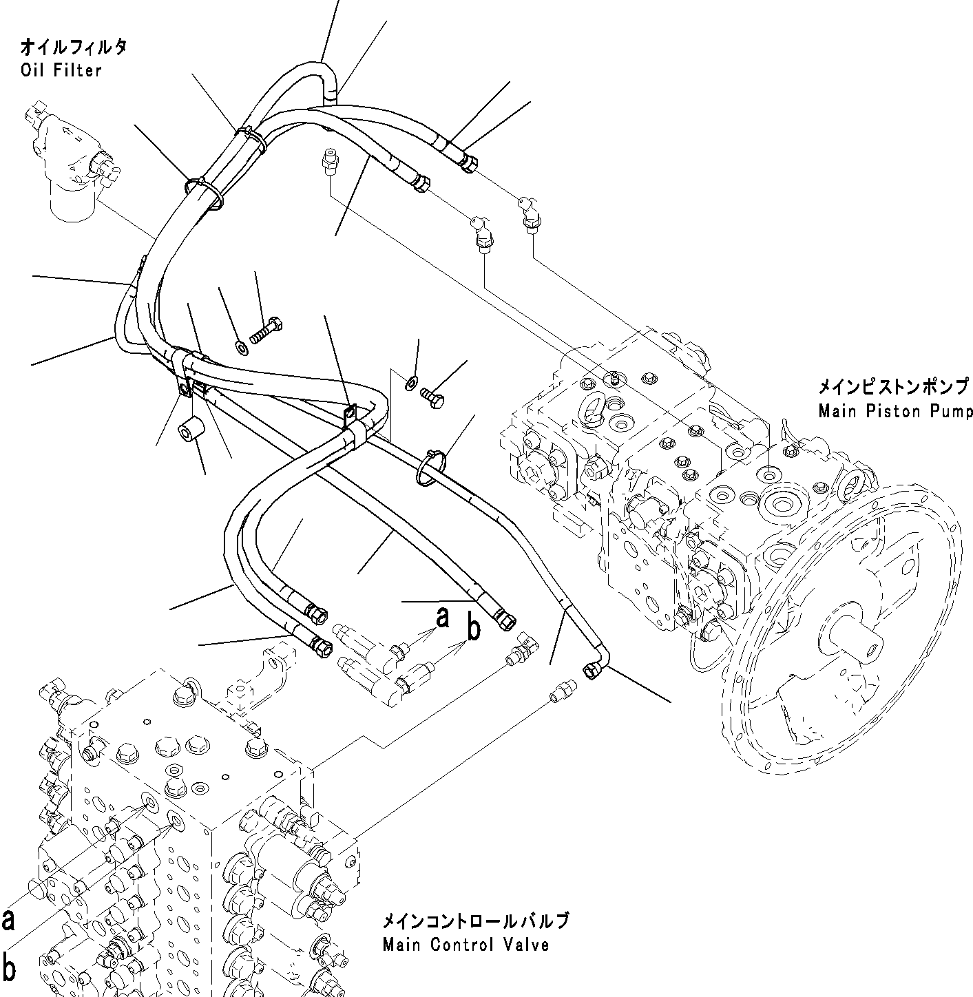 Komatsu parts book diagram for PC290-8K S/N 10001-UP ( Standard Machine ): OLSS CIRCUIT, FOR MACHINE WITH 1-ADDITIONAL ACTUATOR CIRCUIT(#10001-)