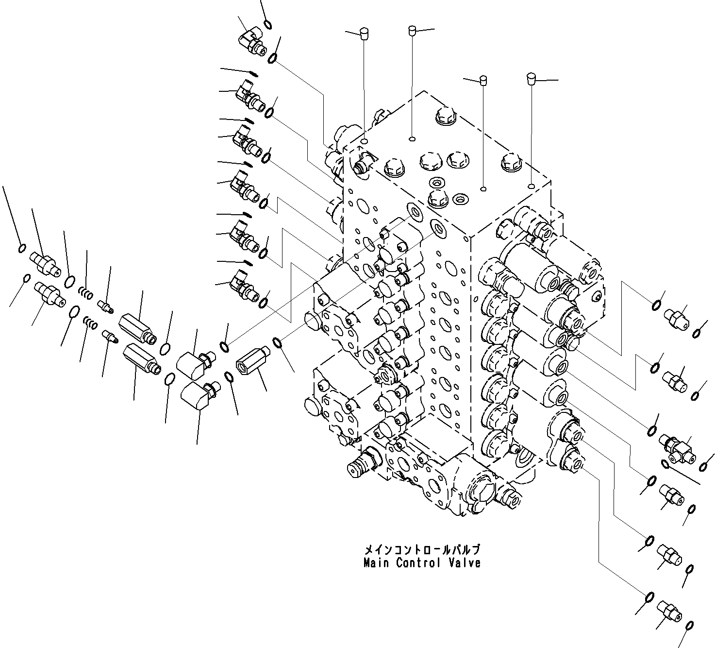 Komatsu parts book diagram for PC290-8K S/N 10001-UP ( Standard Machine ): MAIN CONTROL VALVE, FOR MACHINE WITH 2-ADDITIONAL ACTUATOR CIRCUIT (22/24)(#10001-)