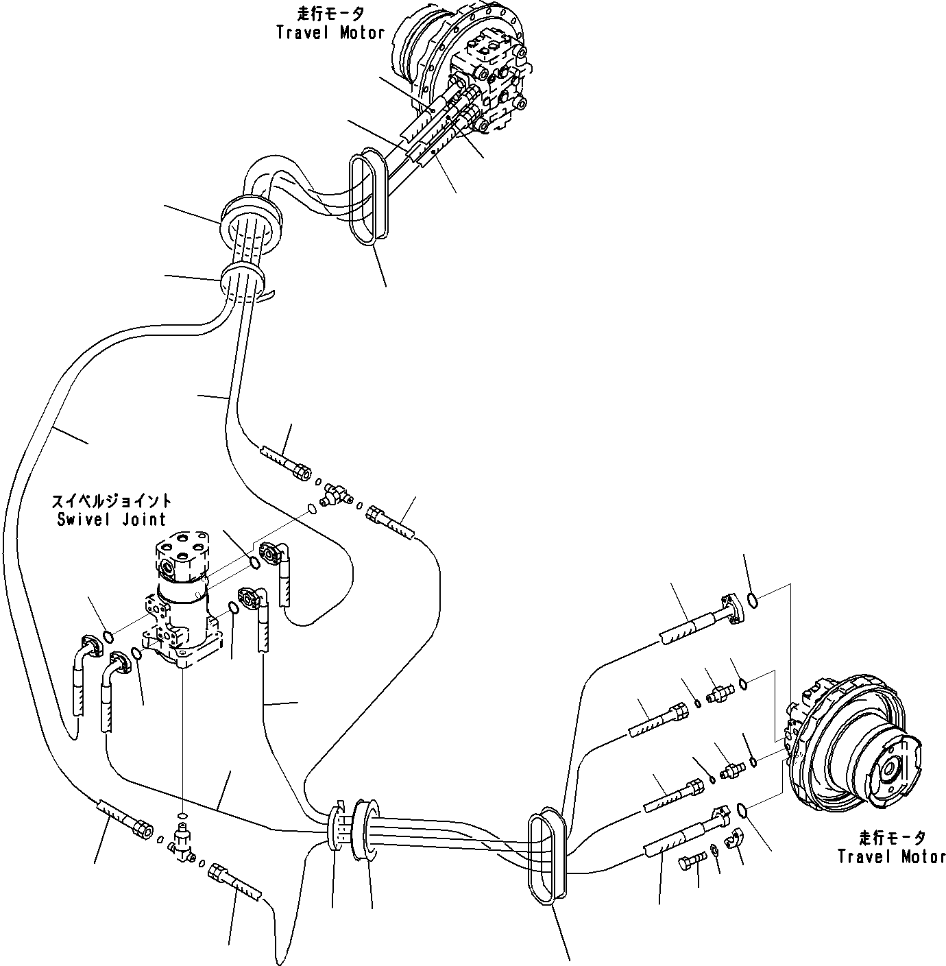 Komatsu parts book diagram for PC290-8K S/N 10001-UP ( Standard Machine ): TRAVEL CIRCUIT(#10001-)