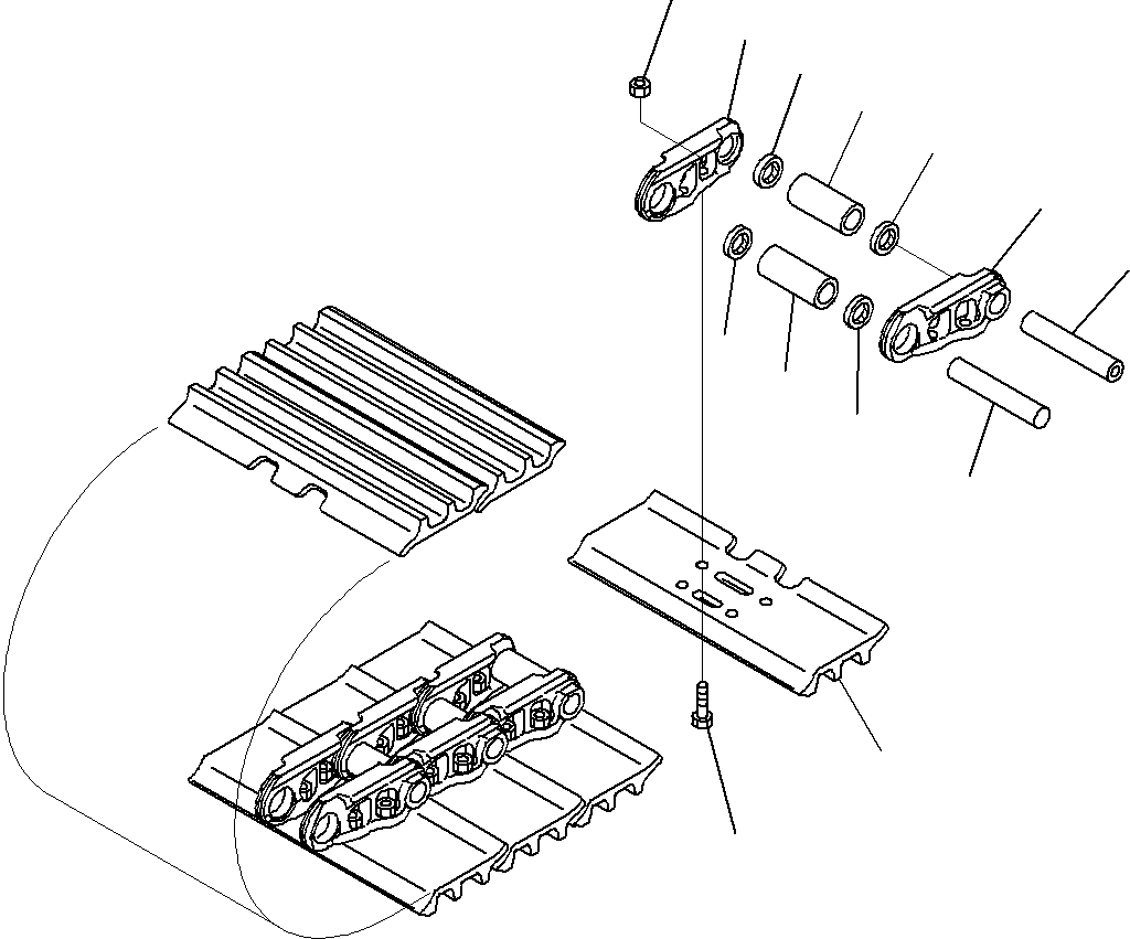 Komatsu parts book diagram for PC290-8K S/N 10001-UP ( Standard Machine ): TRACK SHOE ASSEMBLY, WITH HOLED TRIPLE GROUSER SHOE AND SEALED & GREASED LINKS(#10001-)