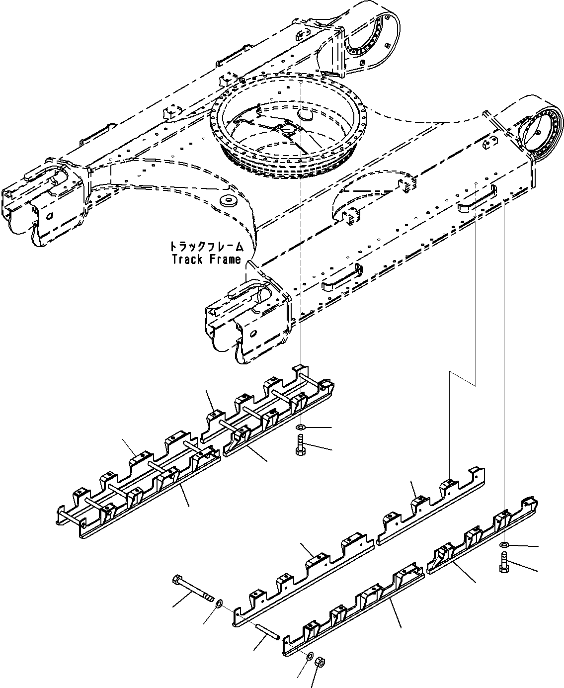 Komatsu parts book diagram for PC290-8K S/N 10001-UP ( Standard Machine ): TRACK ROLLER GUARD, FULL LENGTH(#10001-)