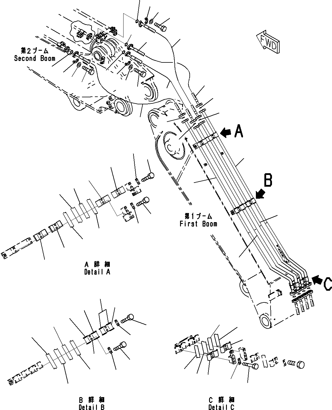 Komatsu parts book diagram for PC290-8K S/N 10001-UP ( Standard Machine ): BOOM (2/11)(#10001-)