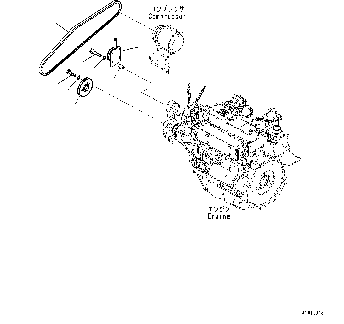 Excavators Komatsu / PC45MR-3 S/N 5001-UP (North America Spec.)(0000125c) / Engine Unit, Pulley and V-Belt (#6201-6700)(B021018 : B9999-011017)