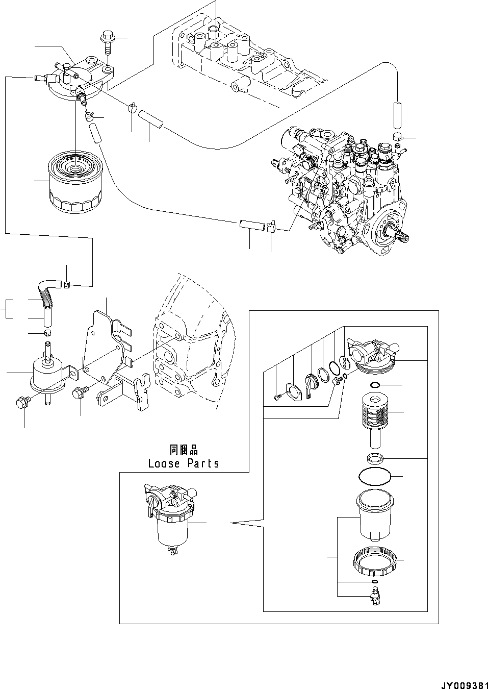 Engines Komatsu / 4D88E-6 S/N 14803-UP (For PC45MR-3)(0000126c) / Fuel Filter, Piping(#14803-)(D001001 : 6DA13-001001)