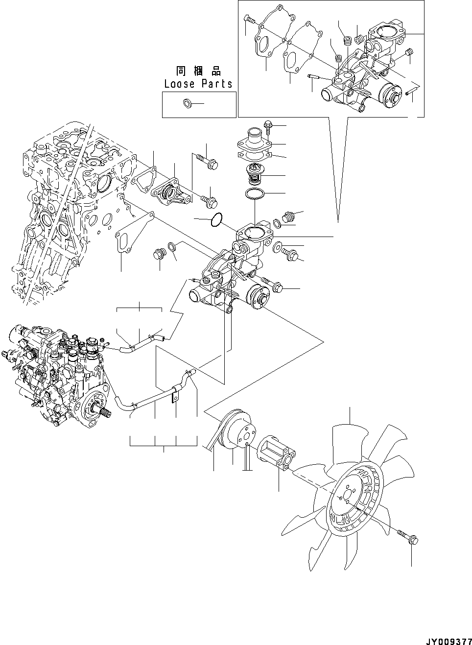 Engines Komatsu / 4D88E-6 S/N 14803-UP (For PC45MR-3)(0000126c) / Water Pump, Related Parts(#14803-)(E001001 : 6DA09-001001)