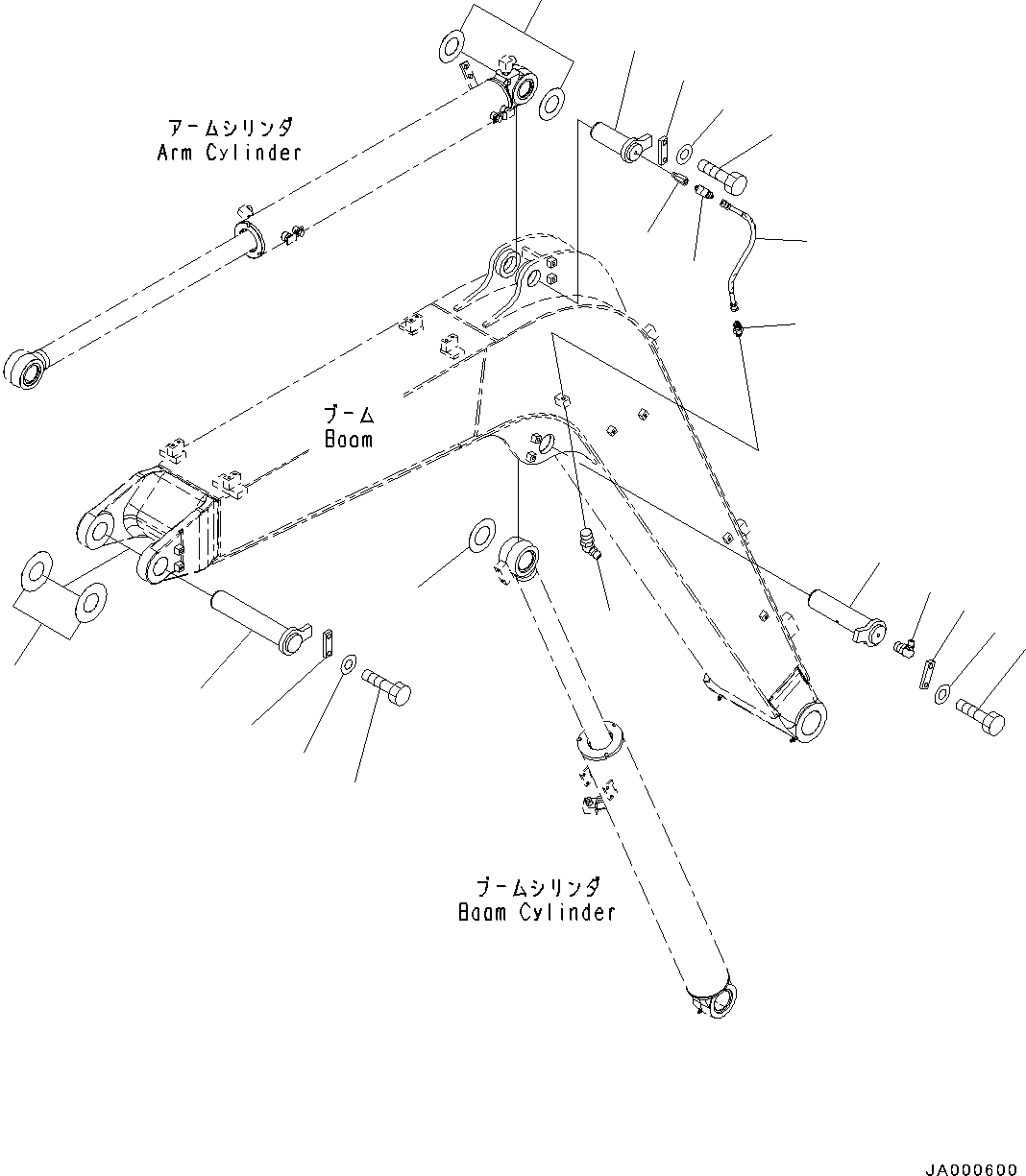 Excavators Komatsu / PC88MR-8 S/N 5001-UP (EU Spec.)(0000135c) / Boom, Top Pin and Bottom Pin (#5001-)(T005003 : T1110-004003)