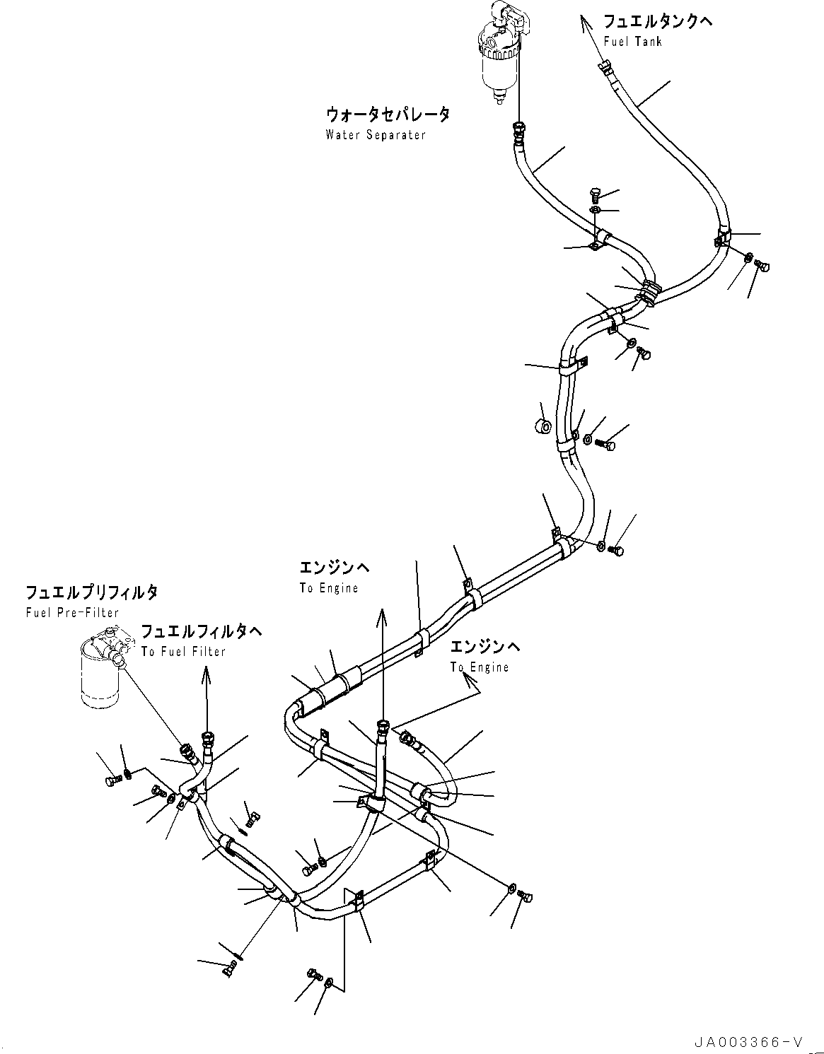 Bulldozers Komatsu / D31EX-22 S/N 60001-UP(0000137c) / Fuel Supply Piping, Piping (#60424-)(D004001 : D0200-002001)