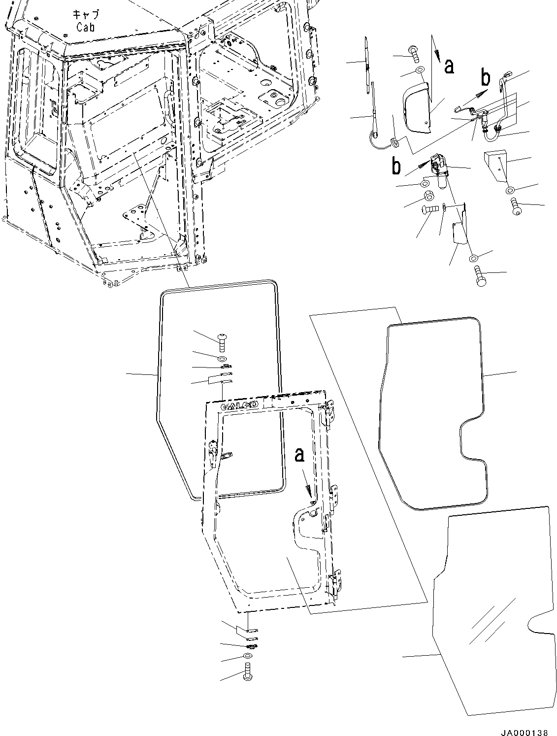 Bulldozers Komatsu / D31EX-22 S/N 60001-UP(0000137c) / ROPS Cab, Door Damper, Window and Wiper, L.H. (#60001-)(K015003 : K0210-012003)