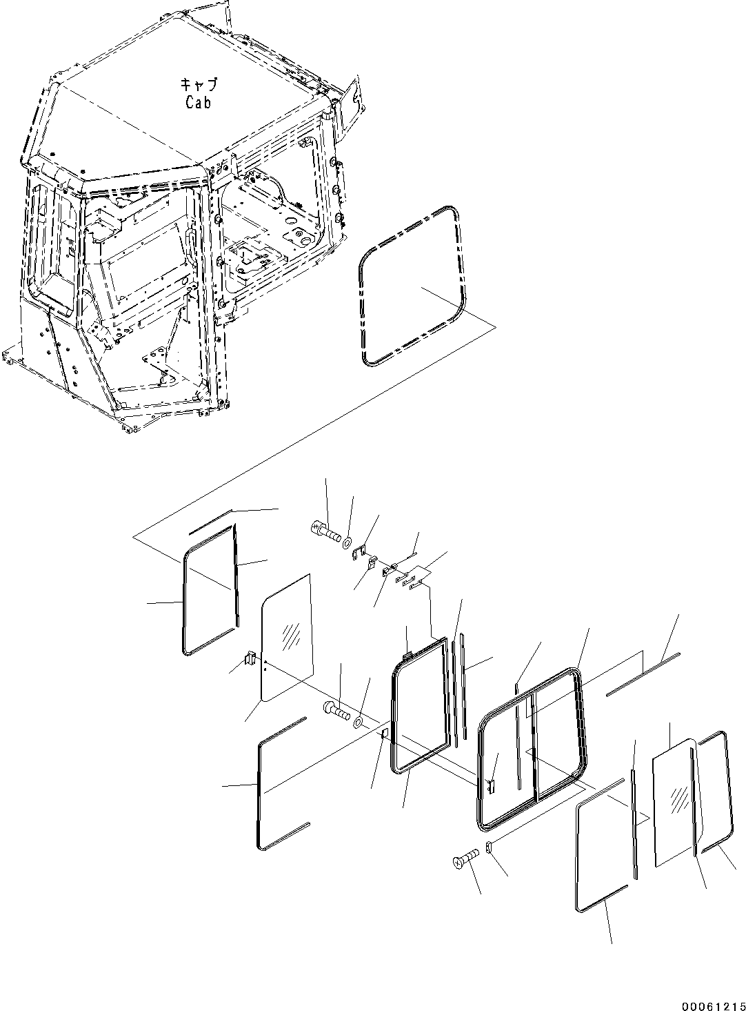 Bulldozers Komatsu / D31EX-22 S/N 60001-UP(0000137c) / ROPS Cab, Sash type Glass Window, L.H. (#60001-60573)(K010010 : K0210-003010)