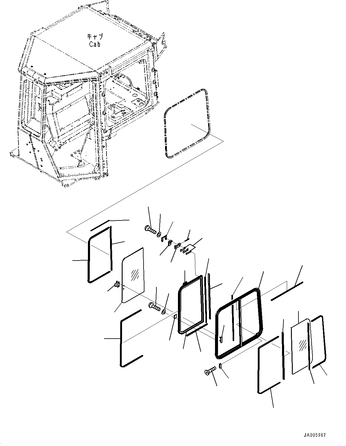 Bulldozers Komatsu / D31EX-22 S/N 60001-UP(0000137c) / ROPS Cab, Sash type Glass Window, L.H. (#60001-)(K014010 : K0210-011010)
