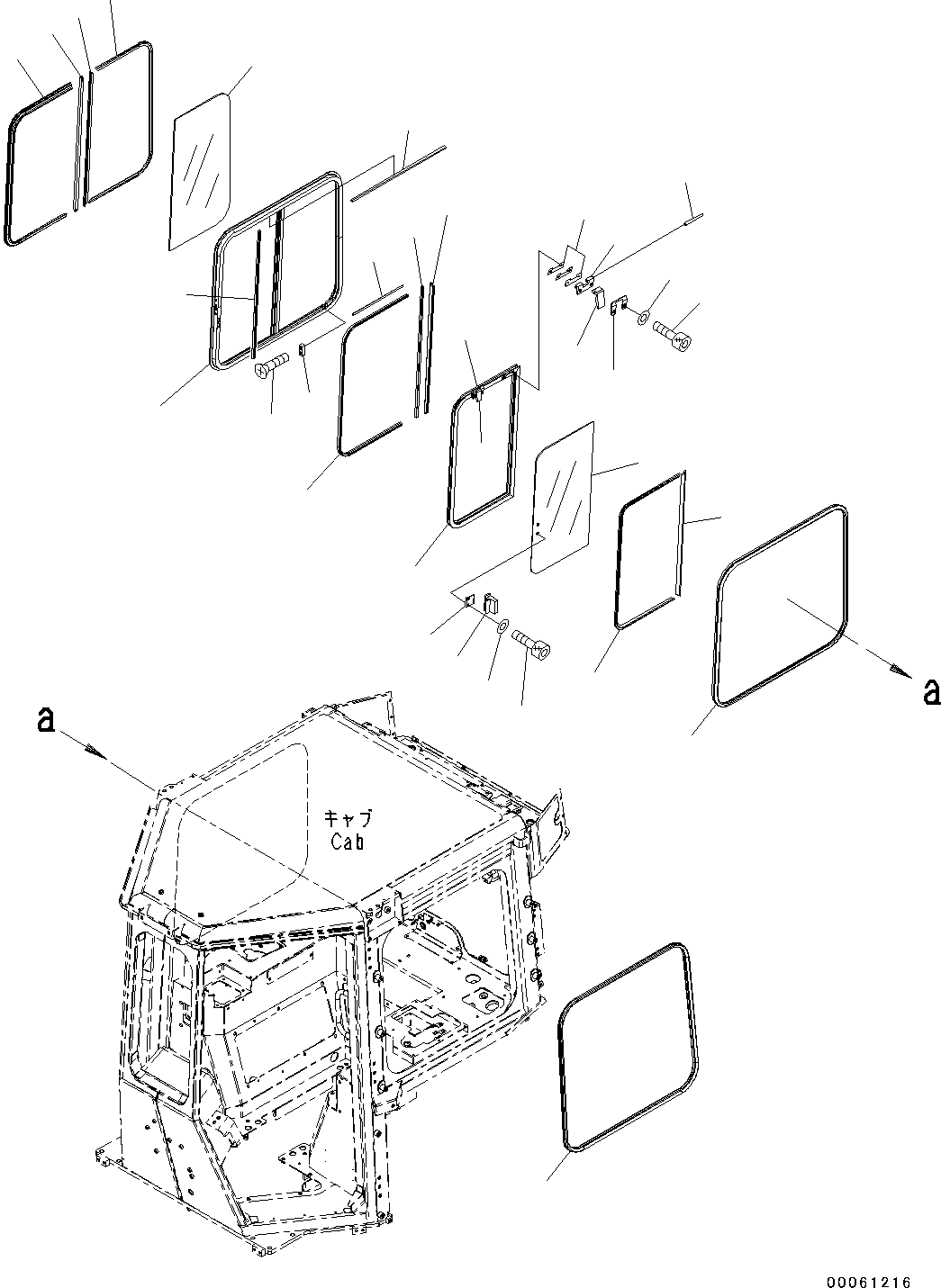 Bulldozers Komatsu / D31EX-22 S/N 60001-UP(0000137c) / ROPS Cab, Sash type Glass Window, R.H. (#60001-60573)(K011012 : K0210-004011)